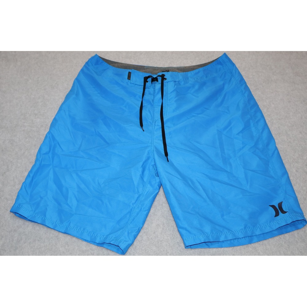 Hurley Board Shorts Men 32 Blue Solid Drawstring Swimming Surfing